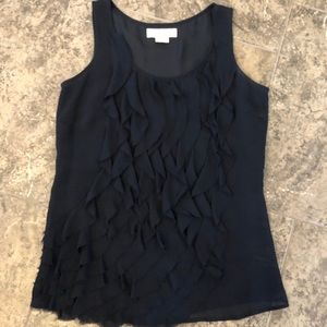 ❌SOLD❌MICHAEL KORS NAVY BLUE SILK RUFFLE FRONT SHELL